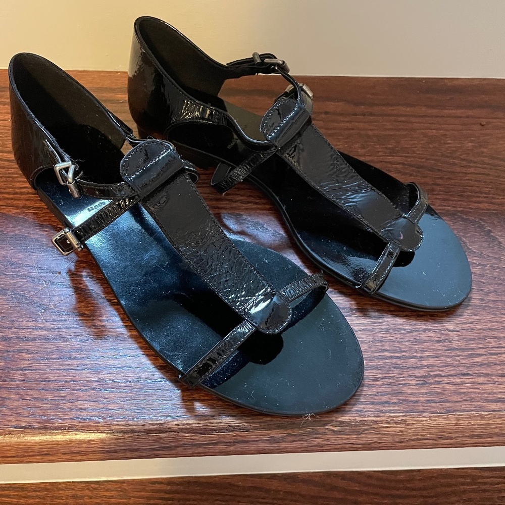 J Crew, NW, Size 8, Black Patent Leather Sandals, Made in Italy